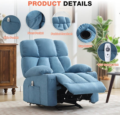Massage Rocker Recliner Chair with Heat, Ergonomic Overstuffed Reclining Lounge Chair with Side Pockets, USB Charging Port, Sturdy Metal Frame, Comfortable Modern Design for Living Room