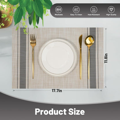 Placemats Set of 8，Non-Slip PVC Weave Table Mats Easy to Clean，Heat Resistant Place Mats for Kitchen Dining Table Decoration Indoor Outdoor，Khaki Gray