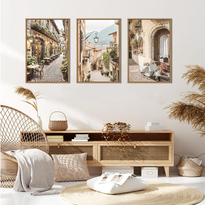 HPINUB Foreign Scenery Framed Canvas Wall Art Set,Vintage Travel City Wall Decor,Modern Minimalist Europe Street Picture Artwork Nature Landscape Art Print for Living Room,Bedroom-24 x36 x3