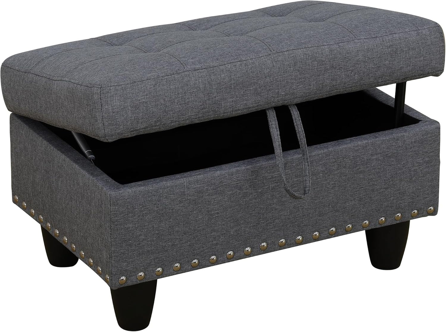 Ottoman Rectangular Storage Ottoman Bench, Flannel Footrest Stool Footstool with Lid for Living Room, Bedroom, Entryway, Light Gray, 28.5"x19"x17.5"