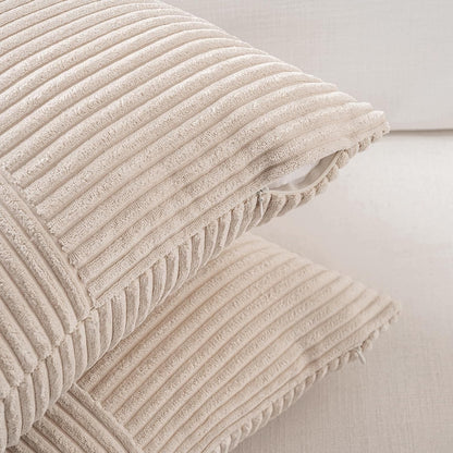 Fancy Homi 2 Packs Tan Euro Decorative Throw Pillow Covers 26x26 Inch for Living Room Couch Bed, Farmhouse Boho Home Decor, Soft Corss Corduroy Patchwork Textured Square Beige Cushion Case 66x66 cm