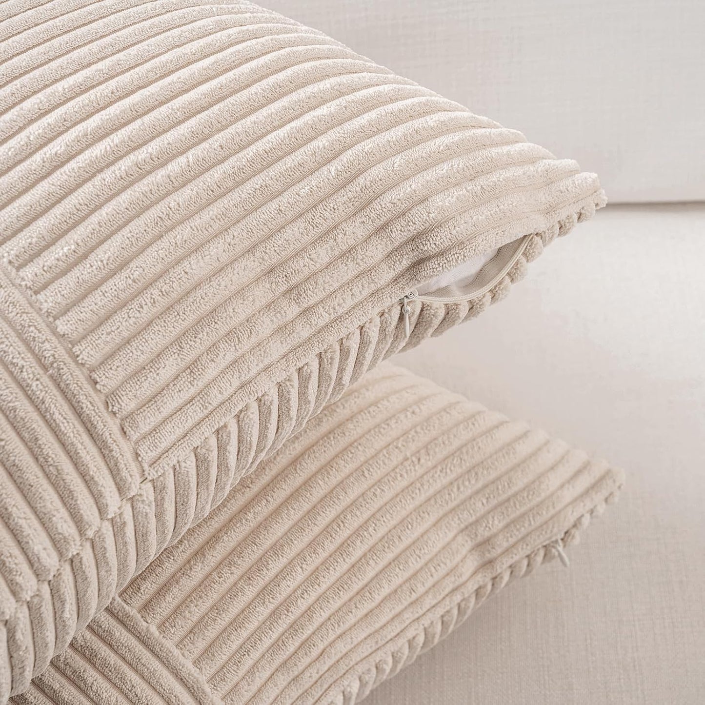 Fancy Homi 2 Packs Tan Long Lumbar Decorative Throw Pillow Covers 12x24 Inch for Couch Bed Sofa, Rustic Farmhouse Boho Home Decor, Soft Striped Corduroy Rectangle Accent Beige Cushion Case 30x60 cm