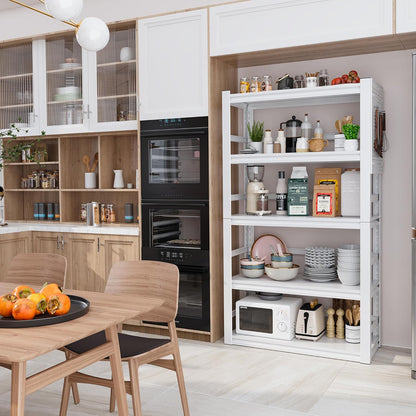 Book Shelf, 5 Tier Bookshelf, Industrial Bookcase Modern Bookshelves for Book/CD/Movie, Metal Shelving Unit for Living Room Home Office Kitchen, White