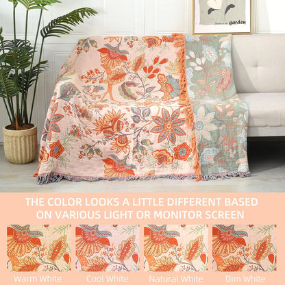 Boho Throw Blanket for Bed - 100% Pure Cotton Ultra Soft Rustic Quilt - Farmhouse Decor Bed Blankets, All Season Rustic Throw for Sofa Couch Chair(80''x 90'', Floral)
