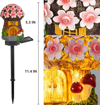 Dazzle Bright Solar Mushroom Lights Fairy Garden Lights for Home Decor Outdoor Decorative Stakes Mushroom House Solar Powered LED Landscape Lighting for Lawn, Walkway, Patio, Yard