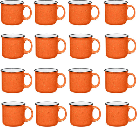 Set of 16 Ceramic Campfire Mugs – 15 Oz, Orange – Coffee & Tea Cups for Home, Work, Travel, Camping
