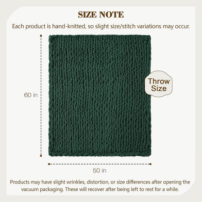 Carriediosa Chunky Knit Throw Blanket 50" X 60", 100% Hand Made Large Chenille Loop Yarn Soft Fluffy Throws for Couch Sofa Bed, Big Crochet Cozy Heavy Thick Cable Woven Blankets, Dark Green