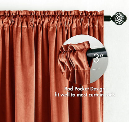 MIULEE Burnt Orange Velvet Curtains Thermal Insulated Blackout Curtain Fall Drapes for Bedroom Living Room Darkening 84 Inches Long Rust Terracotta Panels Rod Pocket Set of 2