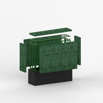 Artificial Boxwood Hedge Divider Wall with Black 201 Stainless Steel Planter Box (60" L X 48" H X 14" D)