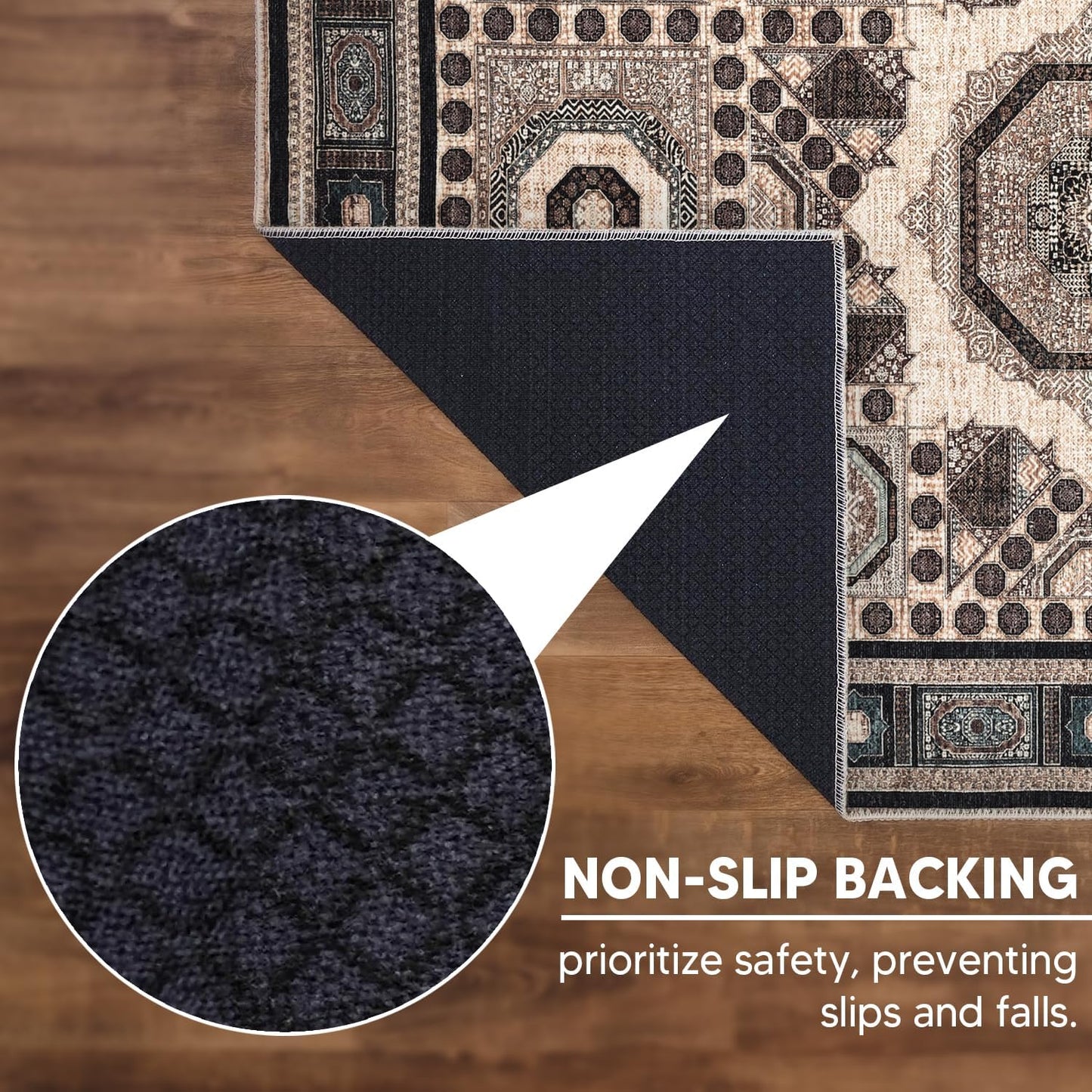 Keen Home Design 6x9 Rug - Machine Washable Area Rug with Non-Slip Backing, Ideal for Living Room, Dining Room, Bedroom - Vintage, Easy Clean, Durable, Low Pile Rug - (6' x 9')