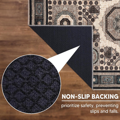 Keen Home Design 10x14 Rug - Machine Washable Area Rug with Non-Slip Backing, Ideal for Living Room, Dining Room, Bedroom - Vintage, Easy Clean, Durable, Low Pile Rug - (9'7" x 14')