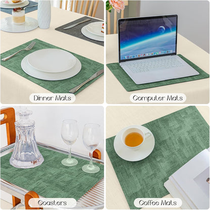 Romanstile Reversible Vinyl Placemats Set of 4, Faux Leather 100% Waterproof Oil-proof Wipeable Place Mats, Heat Resistant Dual Sided Table Mats for Kitchen/Dining/Party (Grey DarkGreen, 12 x 17 Inch)