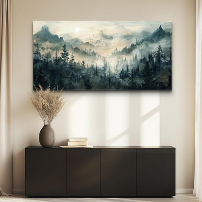 KELIYUAN Misty Forest Wall Art Home Decor Mountain View Large Canvas Wall Painting Nature Landscape Painting For Living Room Bedroom Office Modern Printed Artwork Can Be Hung Directly 24x48 Inches