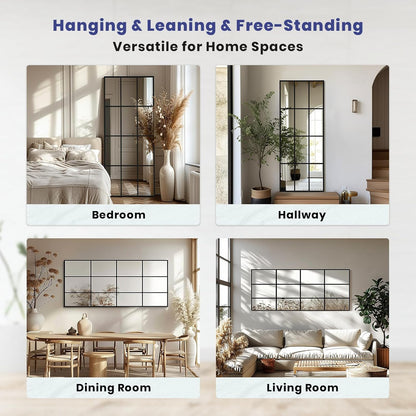 Windowpane Mirror Full Length 65"x24" Art Pane Wall Mirror Farmhouse Decorative Leaning Hanging Wall Mounted for Bedroom Living Room Entrance