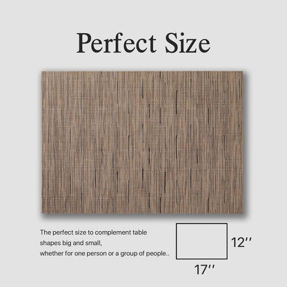 Placemats Set of 6 - Easy Clean Woven Vinyl Placemats for Dining Table, Indoor/Outdoor Place Mats, Washable PVC Table Mats （Light Brown）