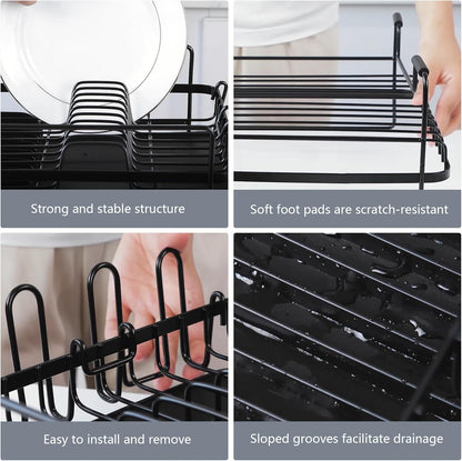 Runnatal Large Dish Drying Rack with Drainboard Set, Dish Rack, Extendable Dish Rack, Utensil Holder, Cup Holder, Expandable Dish Drainer for Kitchen Counter