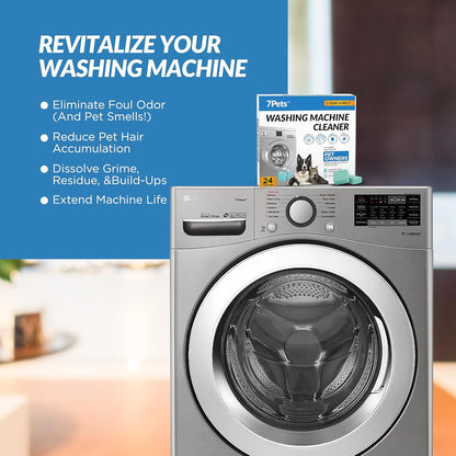 Washing Machine Cleaner Tablets - 24 Count 1-Year Supply | Formulated for Pet Owners | Pet-Friendly Deep Descaler | HE, Top & Front Load | Septic Safe & Eco-Friendly | Eliminates Odor & Residue