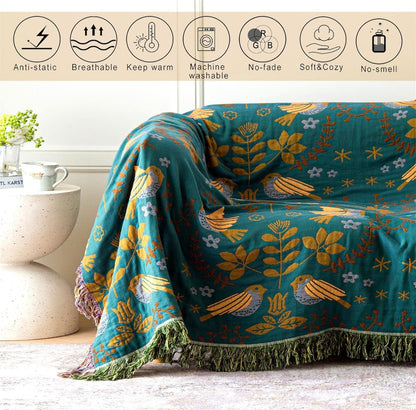 Summer Throw Blanket for Bed Couch 90''x 98'' Boho Throws 100% Cotton Muslin Travel Mexican Blanket Warm Soft Blankets Decorative Farmhouse Vintage Throws and Best Gifts