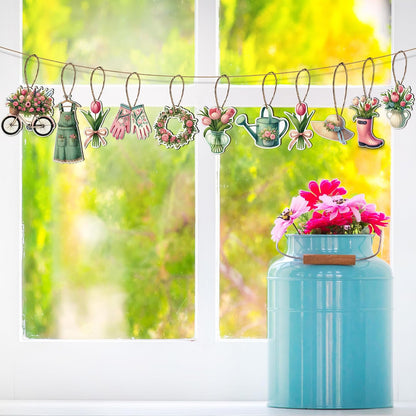 48PCS Spring Decor Wooden Flowers Ornaments Hanging Tulips Signs Decorations for Home Small Tree Party