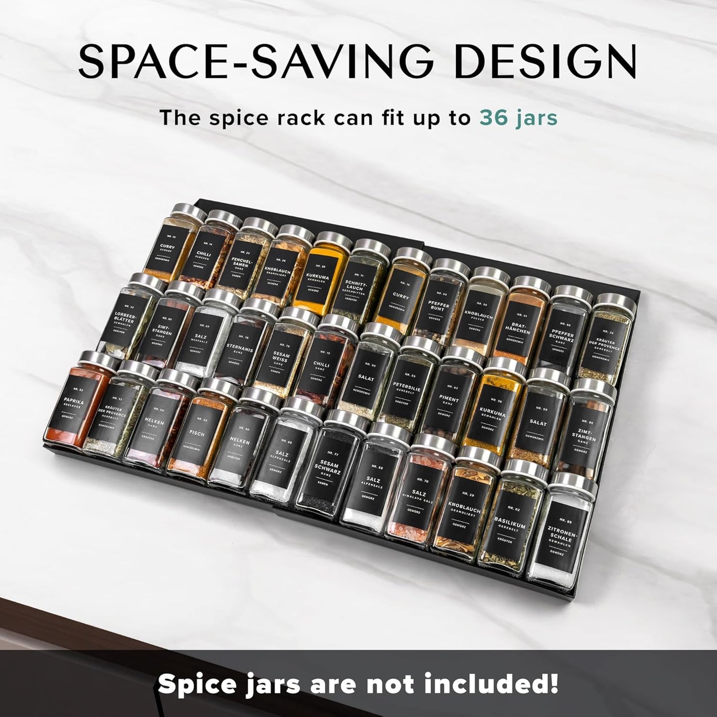 Spice Drawer Organizer - Expandable Spice Rack for Drawer, Black Seasoning Organizer for Drawer Spice Organizer, Spice Organization Seasoning rack insert for Cabinet (Jars Not Included)