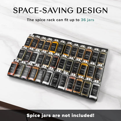 Spice Drawer Organizer - Expandable Spice Rack for Drawer, Black Seasoning Organizer for Drawer Spice Organizer, Spice Organization Seasoning rack insert for Cabinet (Jars Not Included)