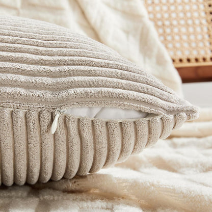 Fancy Homi 2 Packs Neutral Taupe Decorative Throw Pillow Covers 20x20 Inch for Living Room Couch Bed Sofa, Farmhouse Boho Home Decor, Soft Corss Corduroy Patchwork Accent Square Cushion Case 50x50 cm