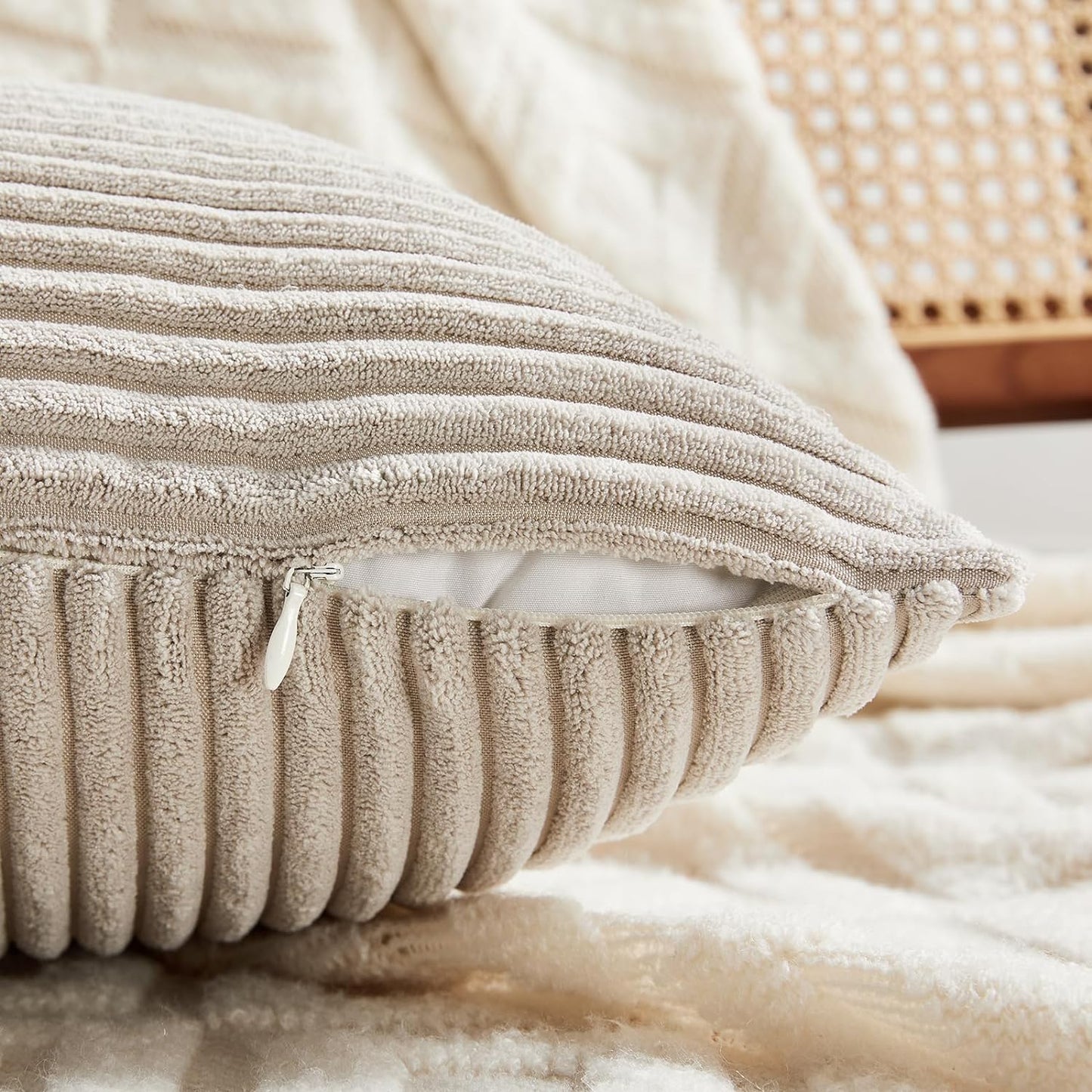 Fancy Homi 2 Packs Neutral Taupe Decorative Throw Pillow Covers 18x18 Inch for Living Room Couch Sofa, Rustic Farmhouse Boho Home Decor, Soft Corss Corduroy Patchwork Textured Square Cushion Case 45cm