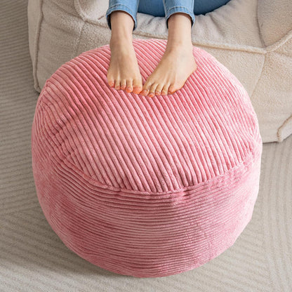 HIGOGOGO Round Stuffed Pouf Ottoman, Corduroy Poufs with Foam Chunk Filling, Furry and Fluffy Pouf Foot Stool Storage Ottoman, 20 X 15 Floor Poufs Foot Rest for Living Room, Pink
