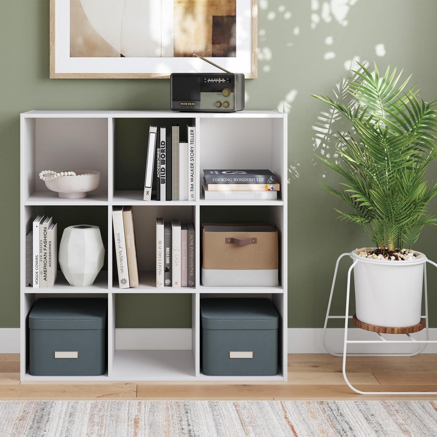 Signature Design by Ashley Onita 9 Cube Storage Organizer, White Bookshelf