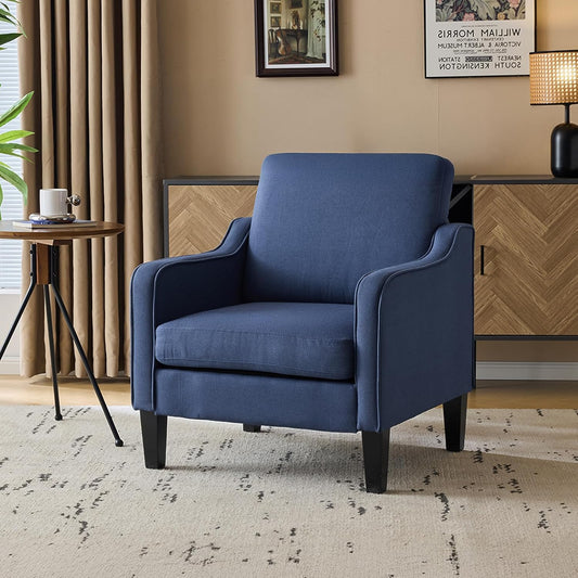 VINGLI Mid Century Modern Accent Chair, Navy Blue Fabric Accent Chairs for Living Room, Upholstered