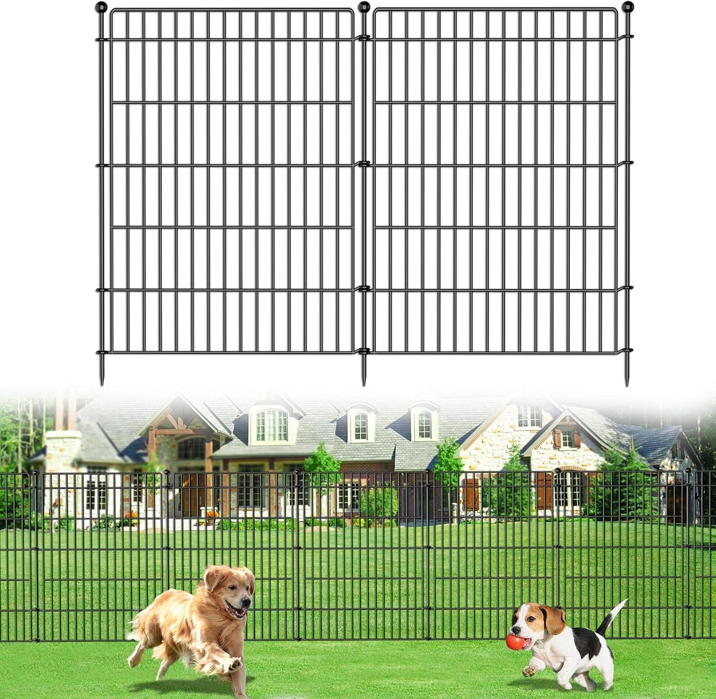 8 Panels No Dig Garden Fence Animal Barrier, 48in(H) × 21ft(L) Decorative Metal Outdoor Dog Fence, Rustproof Pet Fencing for Yard, Patio, Flower Bed -Temporary Fencing| Easy to Install