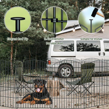 10 Panels Garden Fence Dog Fence Outdoor for Yard, 32in H x 23.6ft L Rustproof Metal Fencing with Ground Stakes | No Dig Animal Proof Containment for Pets/Rabbits | Durable Patio Security Panels