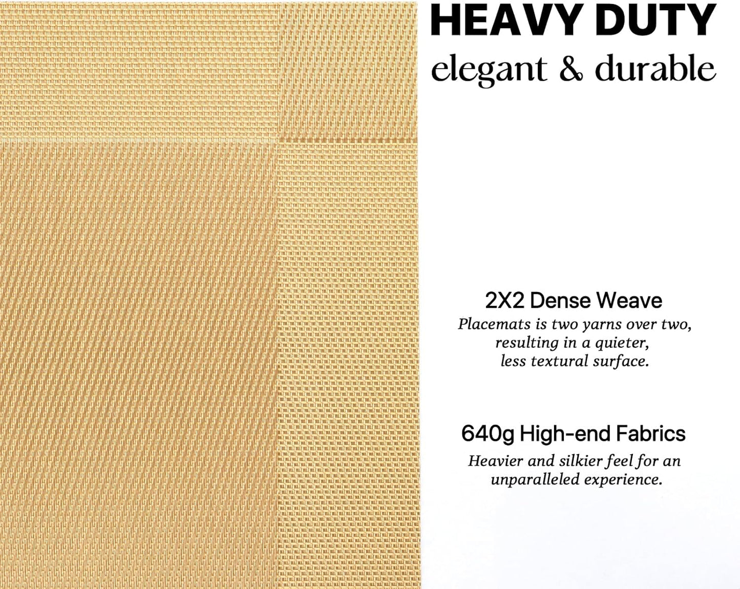 LEXMORE Placemats Set of 8 Vinyl/Plastic Woven Place Mats for Kitchen Table Indoor/Outdoor Washable Placemat Wipeable Dining Table Mats(Gold Cube)