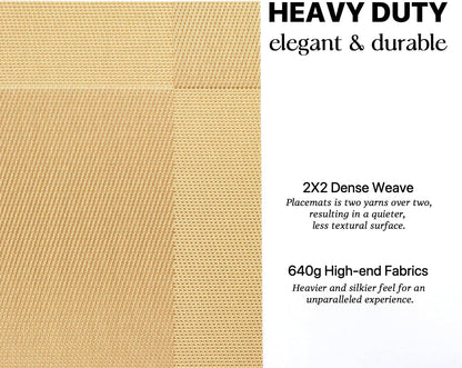 LEXMORE Placemats Set of 4 Vinyl/Plastic Woven Place Mats for Kitchen Table Indoor/Outdoor Washable Placemat Wipeable Dining Table Mats(Gold Cube)