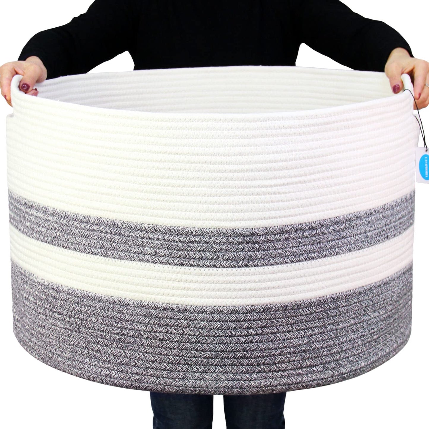 Casaphoria XXXLarge Cotton Rope Basket for Living Room - Woven Storage Basket with Handle for