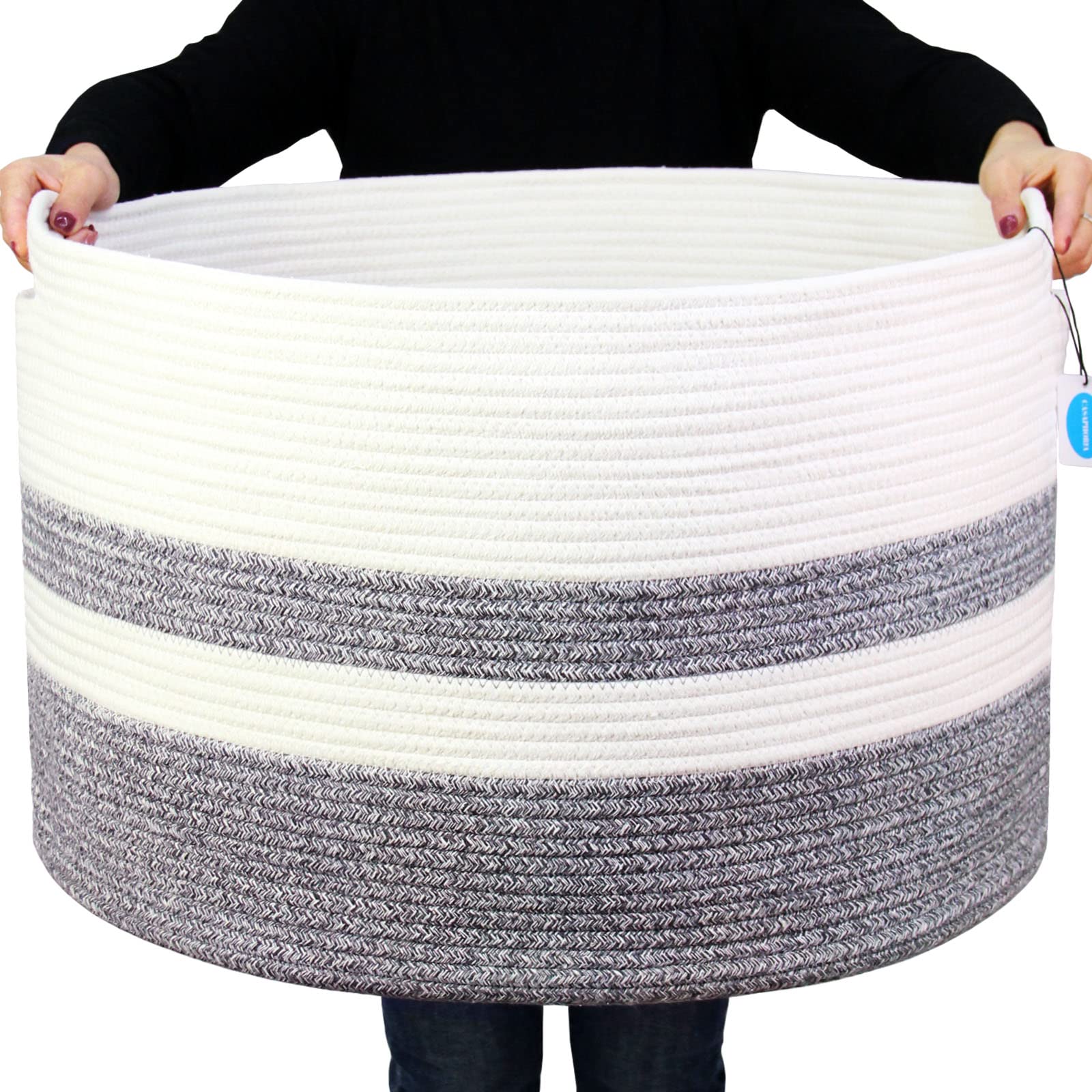 Casaphoria XXXLarge Cotton Rope Basket for Living Room - Woven Storage Basket with Handle for