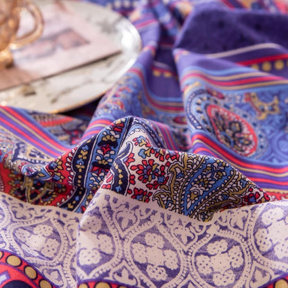 ABREEZE Bohemian Vintage Twin Size Floral Cotton Bedding Set 3Pcs Duvet Cover Set Boho Purple Paisley 100% Egyptian Brushed Cotton Reversible Home Bedding Collection