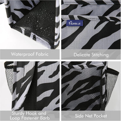 Surblue Bedside Caddy Hanging Organizer Storage Bag Pocket for Bunk, Hospital, College Dorm Rooms, Baby Bed Rails, Camp - 8 Pockets (Large, Zebra)