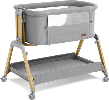 3 in 1 Baby Bassinet, Rocking Bassinets with Comfy Mattress and Wheels, Adjustable Height Bassinet Bedside Sleeper, Easy Folding Portable Crib for Newborn (Grey)