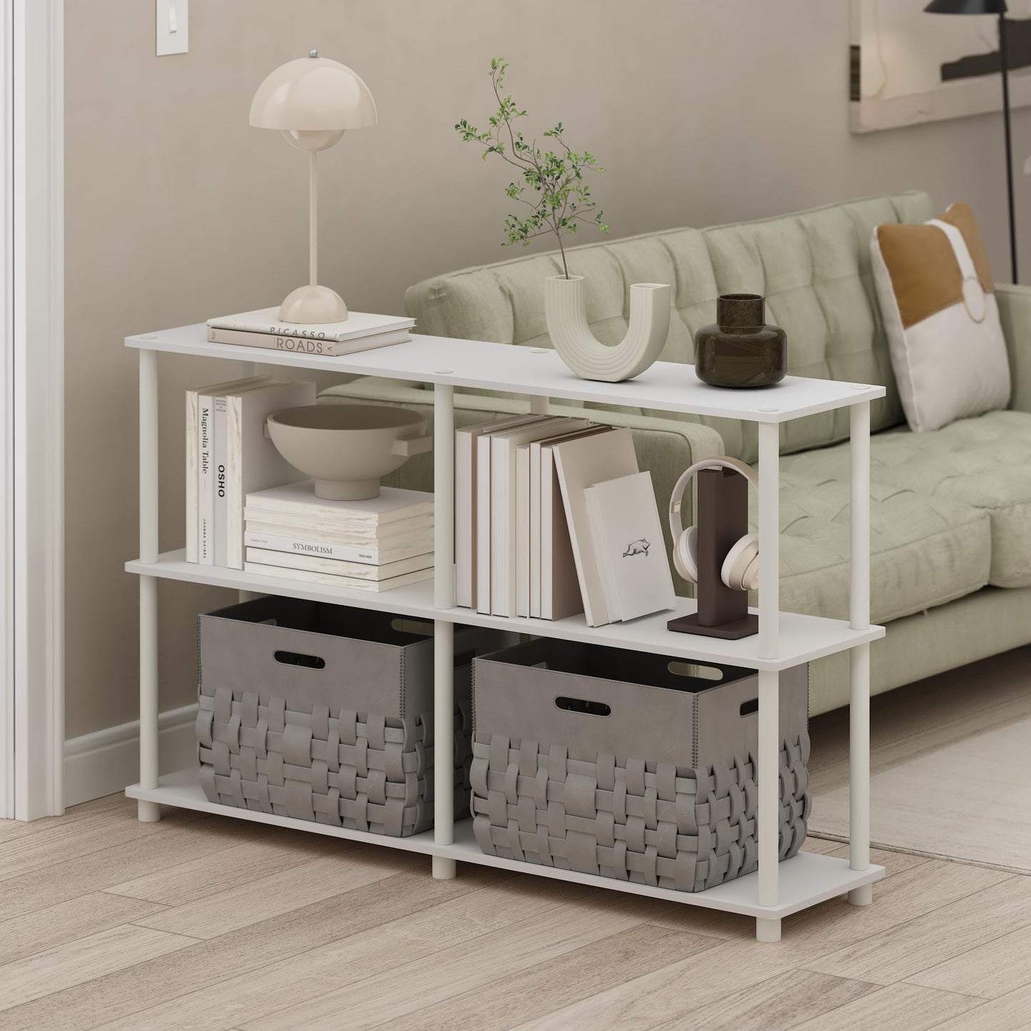 Furinno Turn-N-Tube Storage Shelves, 3-Tier 47.4 Wide Book Shelf, Corner Shelf, Toolless Open