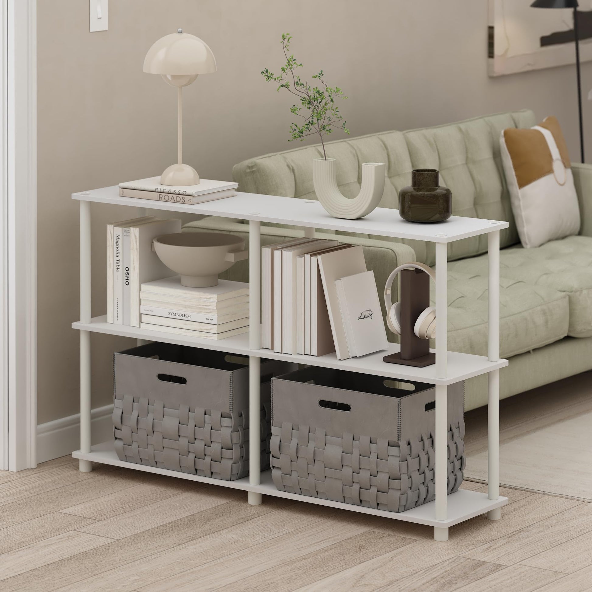 Furinno Turn-N-Tube Storage Shelves, 3-Tier 47.4 Wide Book Shelf, Corner Shelf, Toolless Open