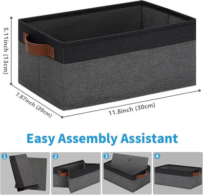 GhvyenntteS Small Fabric Storage Bins with Handles 6 Pack, 11.8" x 7.87" x 5.11" Storage Baskets for Shelves, Baskets for Organizing Clothes Underwear Socks Hats DVDs (Grey/Black)
