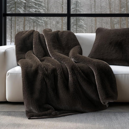 Luxury Soft Faux Chinchilla Fur Throw Blanket for Couch, Warm Thick Heavy Winter Throw Blanket 1220GSM for Bed, Fluffy Cozy Mink Blanket with Reversible Velvet, Espresso Mink, 50"x60"
