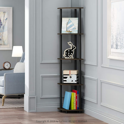 Furinno TURN-N-TUBE Corner Shelf Set of 2, 5-Tier Corner Bookshelf, Open Storage Shelves, for