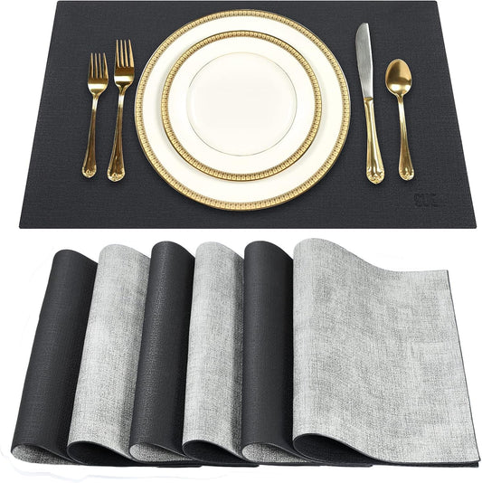 SUEH DESIGN Leather Placemats Set of 6 Reversible Table Mats Heat Resistant Waterproof No-Slip Place Mats for Dining Table Kitchen Parties