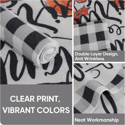 MANSPHIL Gingham Pumpkin Placemats Set of 4 for Thanksgiving Fall Theme Decor - Farmhouse Cotton Faux Linen Table Place Mats for Dining Kitchen Washable - 13x19 Inch