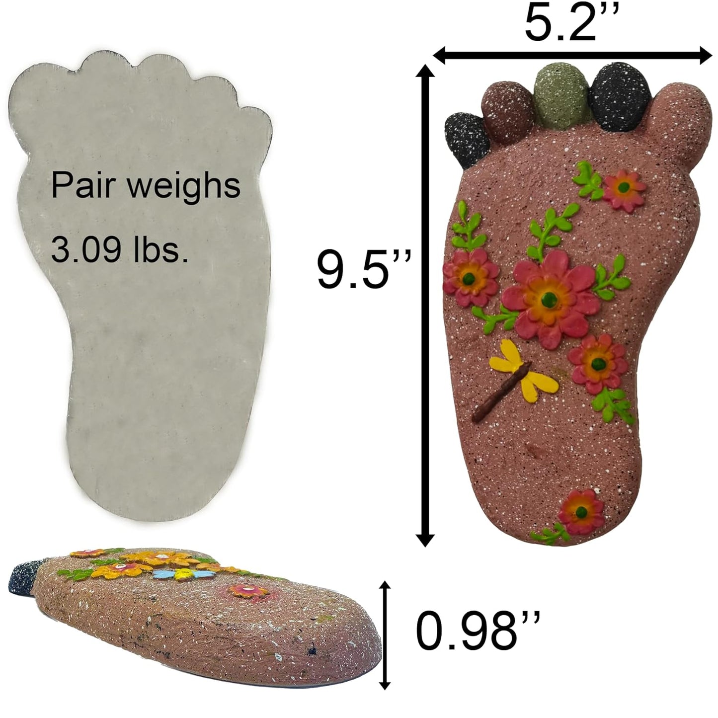 Stepping Stones - Light Brown Resin Footprint Shaped Set of 2 for Patio, Deck, Garden or Sidewalk
