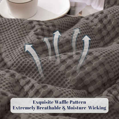 PHF Cooling Waffle Blanket Queen Size, Lightweight 60% Rayon Derived from Bamboo & 40% Cotton Breathable Blanket for Hot Sleepers, Soft and Luxury for Bed Couch and Sofa, 90"x90", Dark Grey