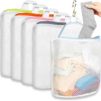 5Pcs Hanging Laundry Bags for Socks with S Hooks, 5 Color Mesh Laundry Bags for Washing Machine
