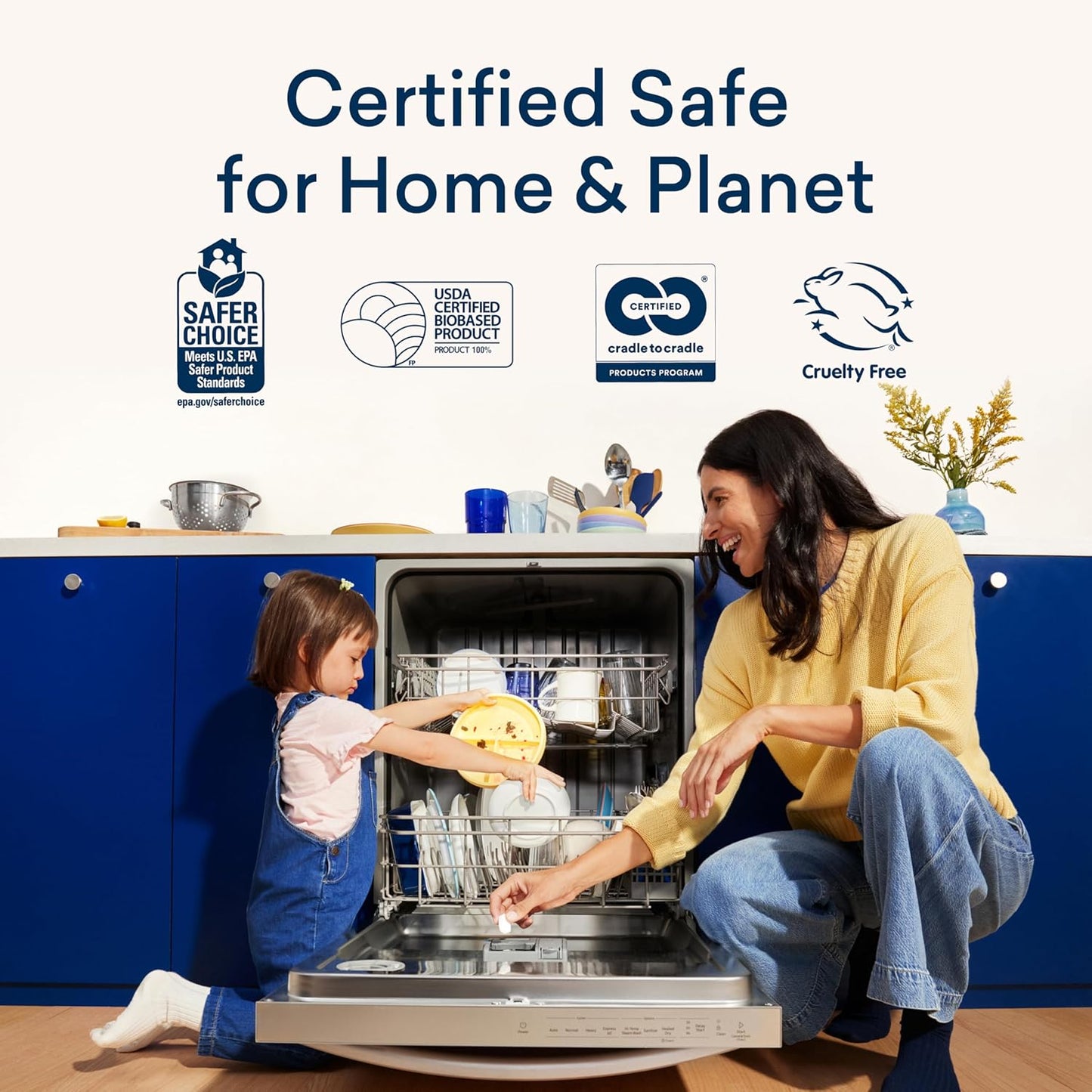 BLUELAND 100% Plastic-Free Dishwasher Detergent Tablets, 60 Count, Free & Clear, Eco-Friendly Dishwashing Pods, Natural, Sustainable